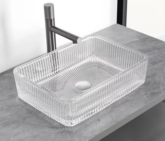 Lavoar VETRINA, din sticlă, montaj pe blat, 46x33x10cm – Transparent
