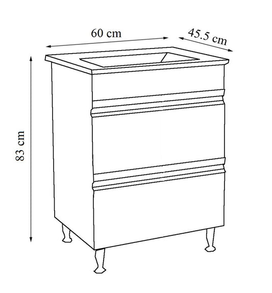 Mobilier Baie MDF și lavoar, Seria 786, Sertare, 60cm, Negru