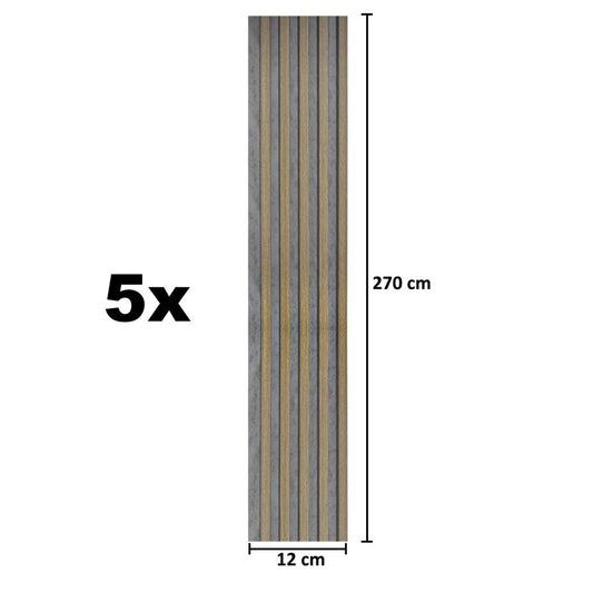 Set 5 panouri decorative, riflaj, polimer rigid, Naimeed D5495, 270x12x1cm, Gri/Maro