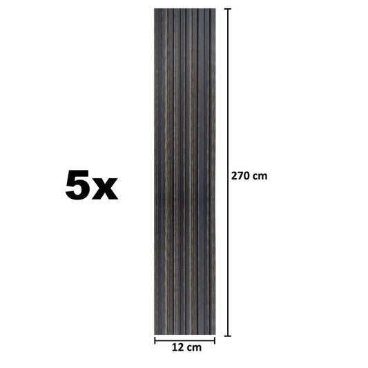 Set 5 panouri decorative, riflaj, polimer rigid, Naimeed D5497, 270x12x1cm, Negru