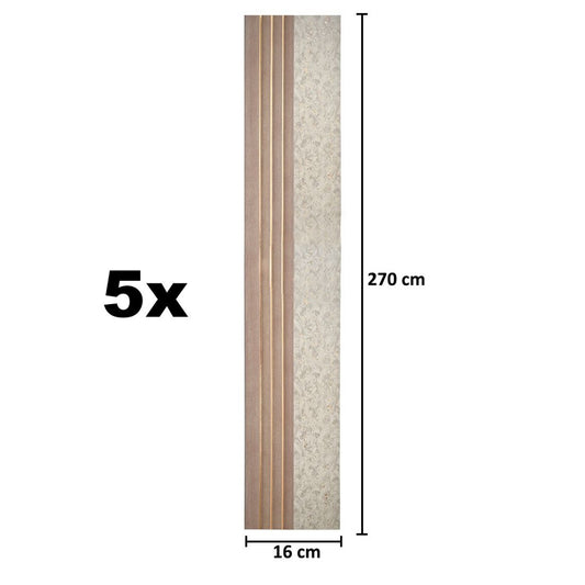 Set 5 panouri decorative, riflaj, polimer rigid, Naimeed D5500, 270x16x1cm, Crem deschis