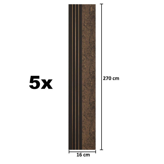 Set 5 panouri decorative, riflaj, polimer rigid, Naimeed D5502, 270x16x1cm, Maro