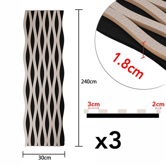 Set 3 Panouri riflaj acustic decorativ, MDF si pasla, Naimeed D6243, 240x30x1.8cm, Gri