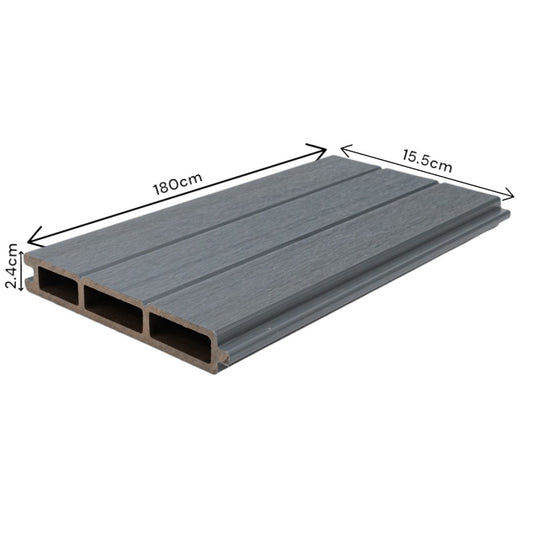 Placa de gard 3D, din compozit de lemn si plastic WPC, Naimeed D6474, 180x15,5x2.4cm, Gri
