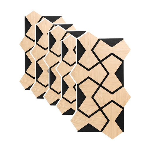 Set 5 Panouri riflaje acustice decorative, HDF si pasla, Naimeed D6754, 90x45x1.8cm, Stejar deschis