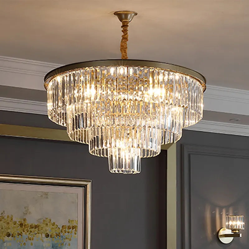 Candelabru Cristal CHAMBORD Eleganza 8xE14, Diametru 48cm, Auriu Mat, Inaltime Reglabila