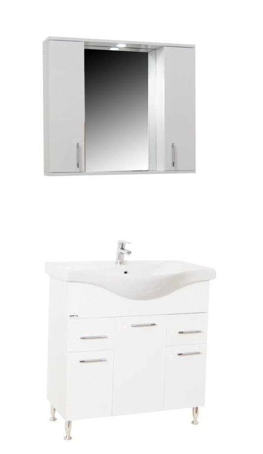 Mobilier Baie MDF și lavoar, Seria 153, Sertare, Montat, 80cm, Alb