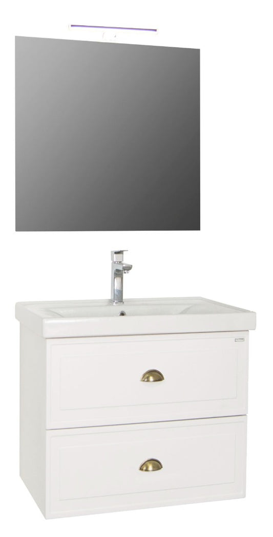 Mobilier Baie MDF și lavoar, Seria 796, Suspendat, Sertare, 60cm, Alb rustic