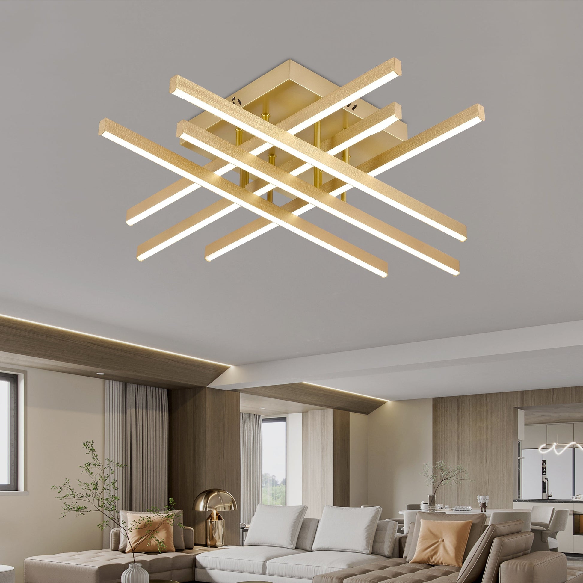 Lustra LED cu Telecomanda LINEX, 83W, Lumina 3000K/4000K/6000K, Dimabila, Auriu