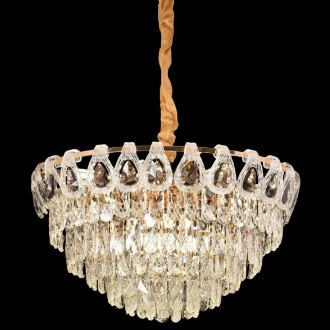 Candelabru Cristal CC5122/500GD 9x E14, Diametru 49cm, Auriu Lucios, Inaltime Reglabila