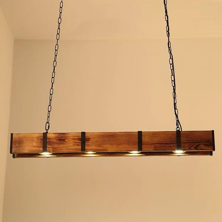Lustra LED Vintage LV565/4, 12W Rustic Barn, Lemn si Metal, 100cm, Negru