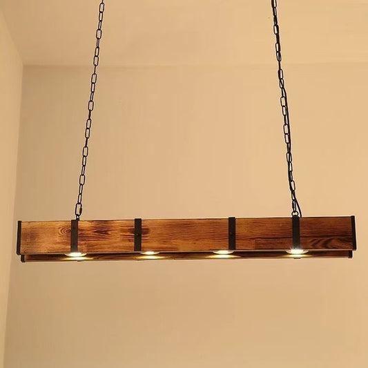 Lustra LED Vintage LV565/4, 12W Rustic Barn, Lemn si Metal, 100cm, Negru