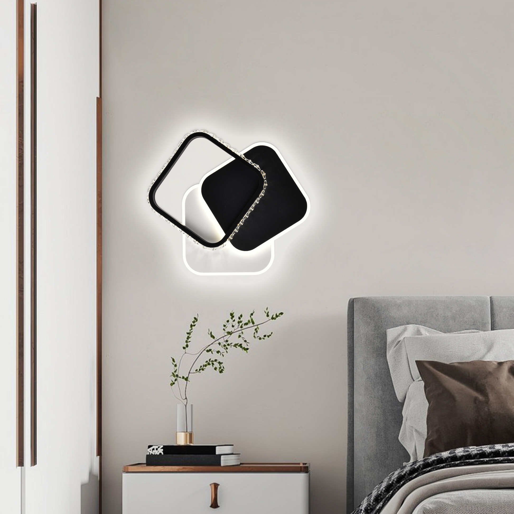 Lustra LED cu cristal PRISMIQ 34W, 3 Patrate, lumina Rece/Calda/Neutra, Negru