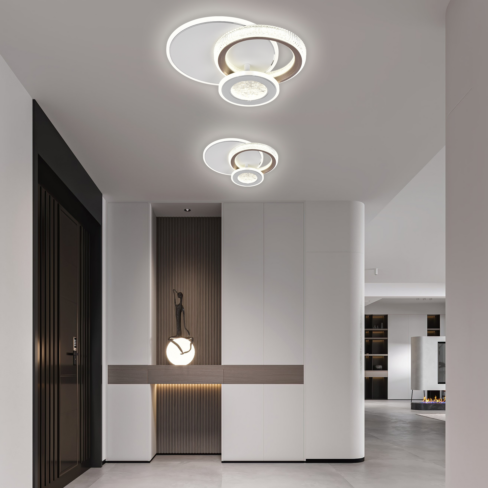 Lustra LED NYXORA 45W, 3 Cercuri, lumina Rece/Calda/Neutra, Negru
