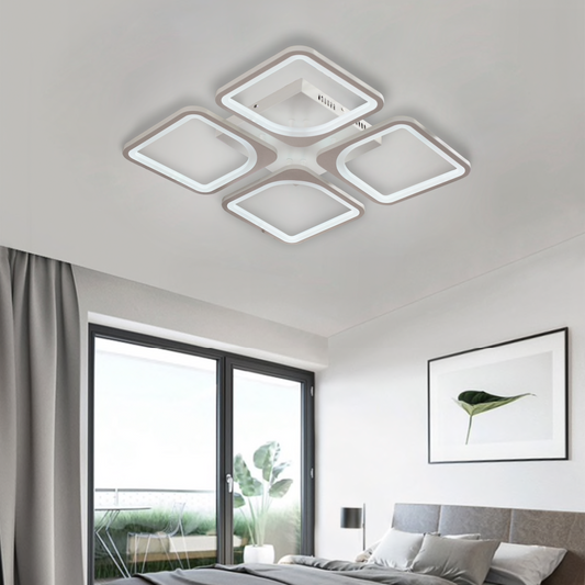 Lustra LED cu telecomanda ZOE 52W, 4 Patrate, lumina Rece/Calda/Neutra, Dimabila, Alb