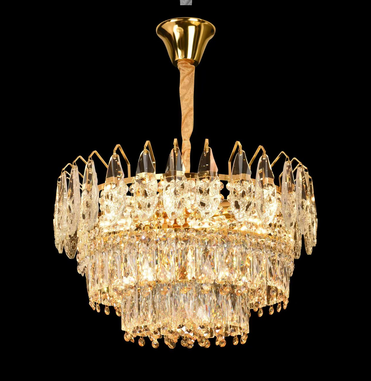 Candelabru Cristal CC6687/500GD 9x E14, Diametru 49cm, Auriu Lucios, Inaltime Reglabil