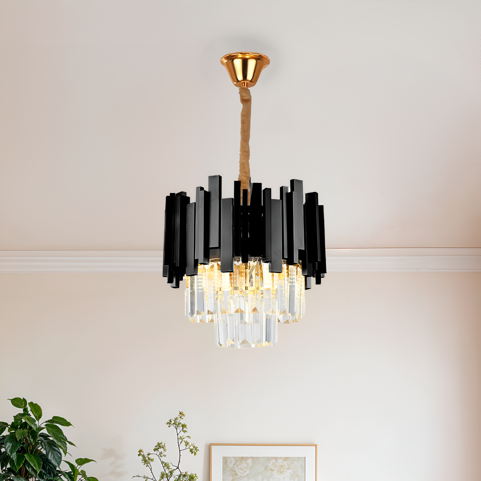 Candelabru Cristal BLOIS Petito 3xE14, Diametru 30cm, Negru, Inaltime Reglabila