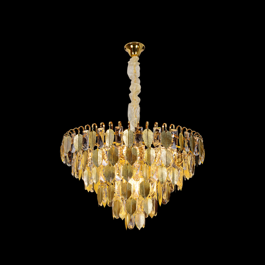 Candelabru Cristal CC8052/500GD 6x E14, Diametru 40cm, Auriu Lucios, Inaltime Reglabil