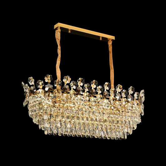 Candelabru Cristal CC6705/900X350GD 9x E14, Diametru 90cm, Auriu Lucios, Inaltime Reglabila