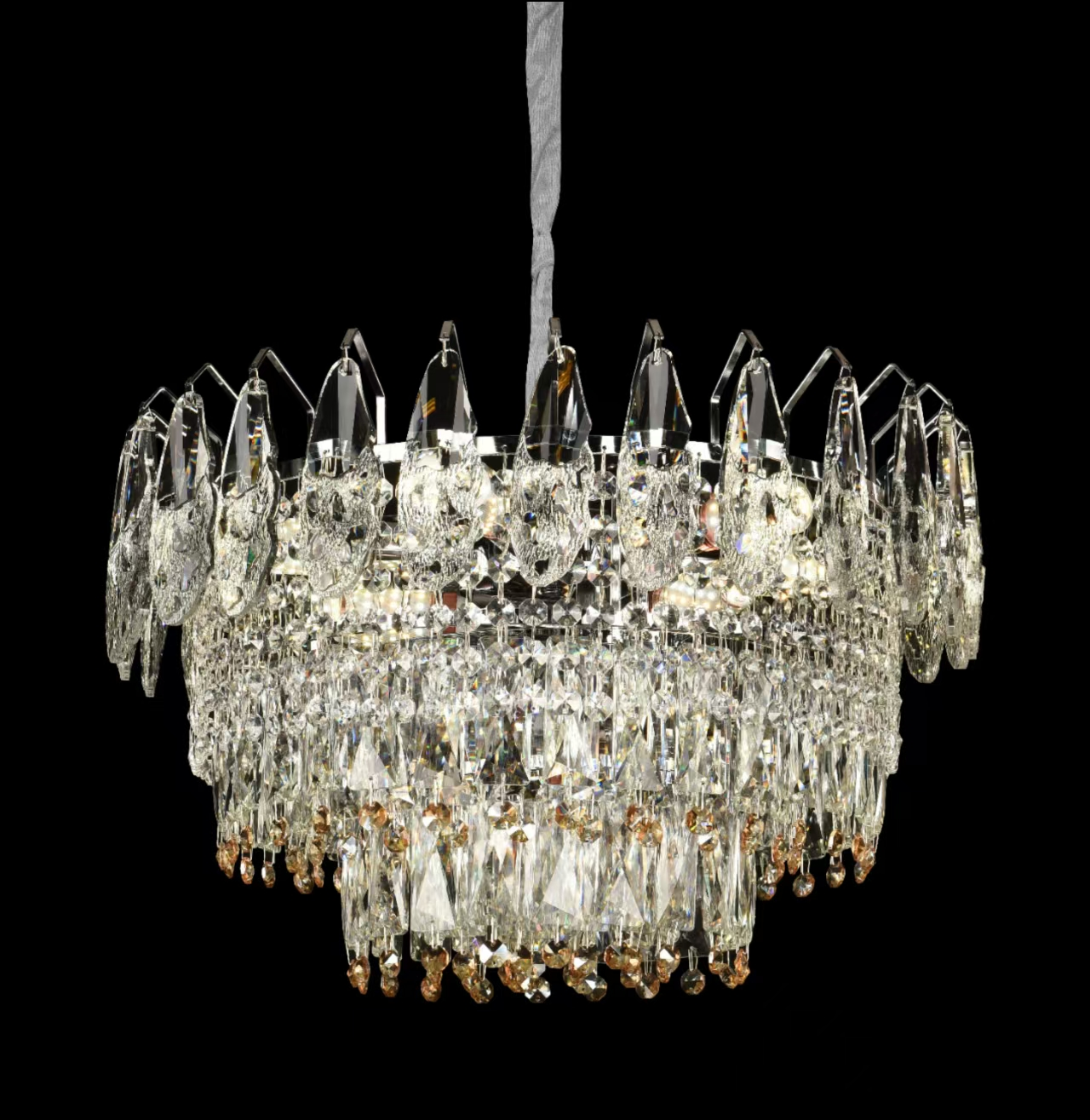 Candelabru Cristal CC6687/500CR 9x E14, Diametru 49cm, Crom Lucios, Inaltime Reglabil