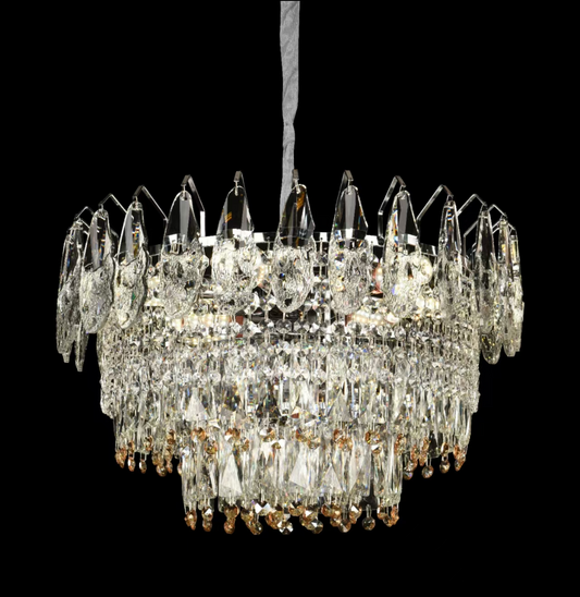 Candelabru Cristal CC6687/500CR 9x E14, Diametru 49cm, Crom Lucios, Inaltime Reglabil