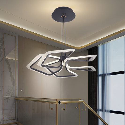Lustra LED suspendata cu Telecomanda LT335/5BK 105W, 5 Patrate, lumina Rece/Calda/Neutra, Dimabila, Negru