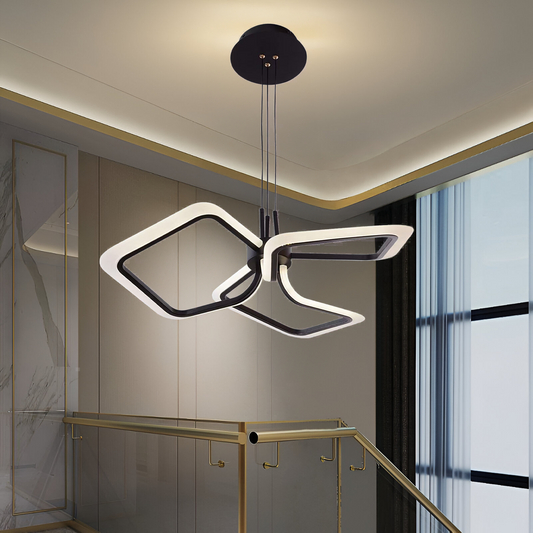 Lustra LED suspendata cu Telecomanda RIMINI 60W, 3 Patrate, lumina Rece/Calda/Neutra, Dimabila, Negru
