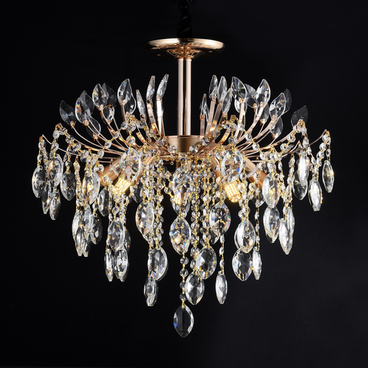 Candelabru Cristal CC9313/5FGD, 5x E14, Diametru 49cm, Auriu