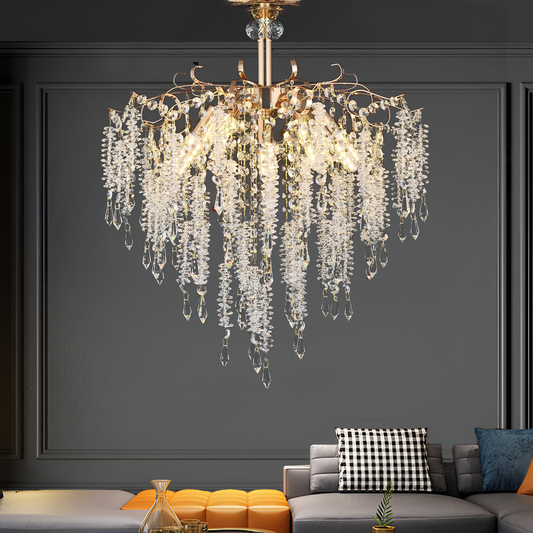 Candelabru Cristal CC9323/5FGD, 5x E14, Diametru 49cm, Auriu