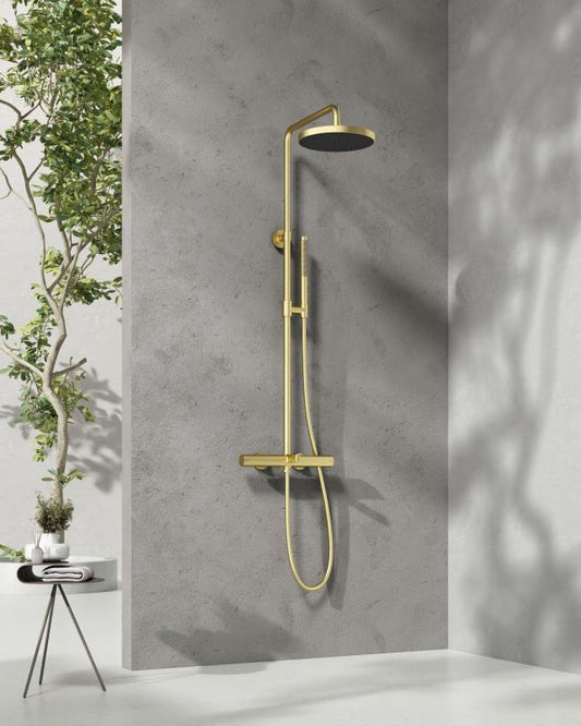 Coloana dus completa cu termostat ELEGANT cu 3 functii, montaj pe perete – Auriu periat