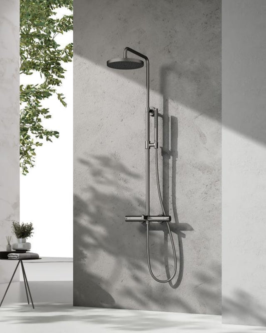 Coloana dus completa cu termostat ELEGANT, cu 3 functii, montaj pe perete – Gun metal