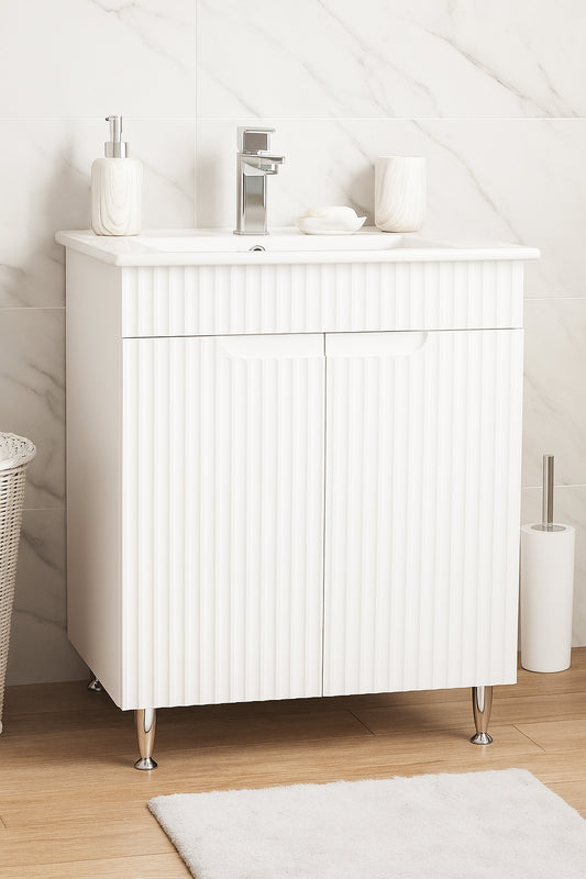 Mobilier Baie MDF și lavoar, Seria 033, 60cm, Alb rustic
