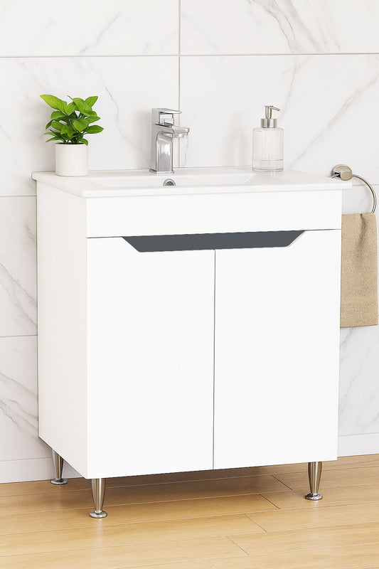Mobilier Baie MDF și lavoar, Seria 056, 70cm, Alb/Antracit