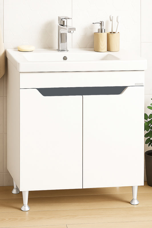 Mobilier Baie MDF și lavoar, Seria 756, 70cm, Alb/Antracit