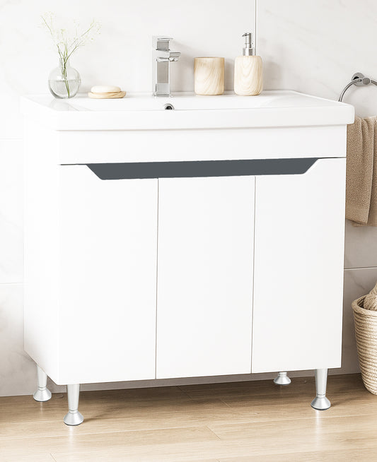 Mobilier Baie MDF și lavoar, Seria 756, 80cm, Alb/Antracit