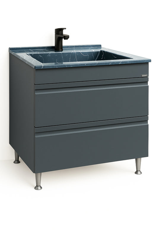 Mobilier Baie MDF și lavoar granit, Seria 486, Sertare, 80cm, Antracit