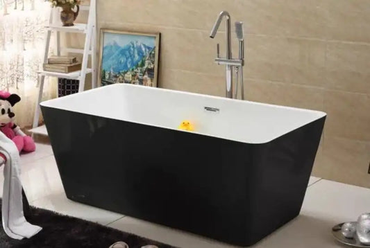 Cada baie freestanding KOLN 170x75x58cm, alb/negru, dreptunghiulara, acril sanitar ranforsat cu fibra de sticla