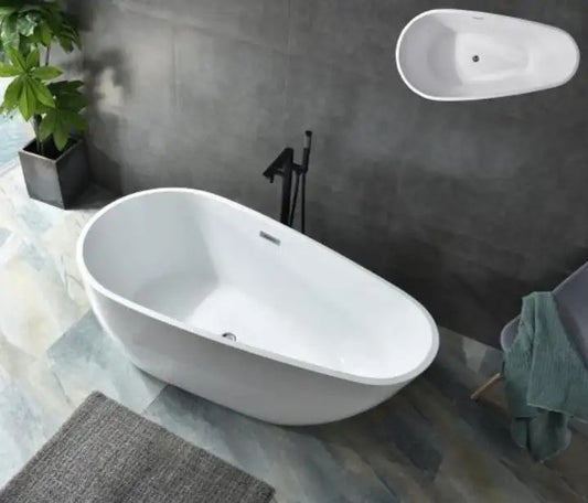 Cada baie freestanding VILNIUS 170x80x58cm, alba, ovala, acril sanitar ranforsat cu fibra de sticla