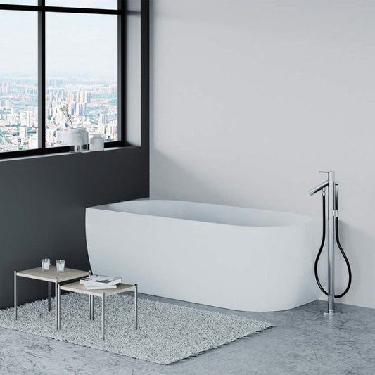 Cadă freestanding Florida, Balu Slim, 165 cm, de colț dreapta, fără bordură, cu instalație completă, alb