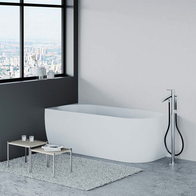 Cadă freestanding Florida, Balu Slim, 165 cm, de colț stânga, fără bordură, cu instalație completă, alb