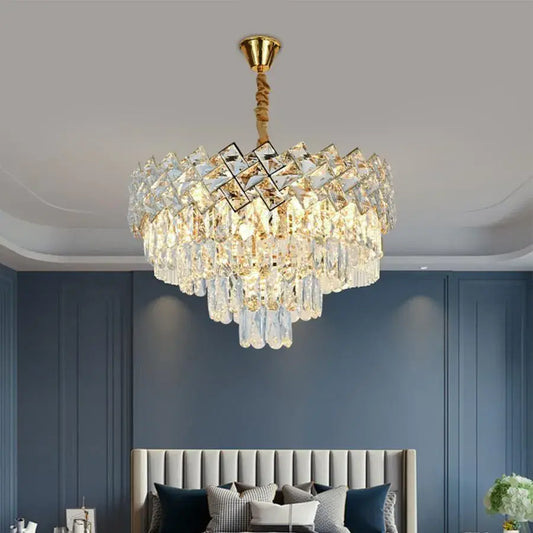 Candelabru Cristal WINDSOR Eleganza 8x E14, Diametru 49cm, Auriu Lucios, Inaltime Reglabila