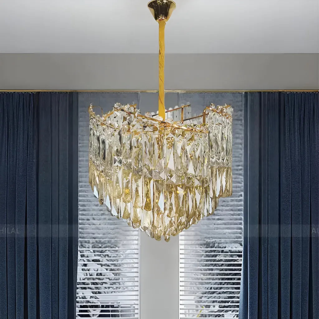 Candelabru Cristal TOPKAPI Petito 3xE27, Diametru 30cm, Auriu Lucios, Inaltime Reglabila
