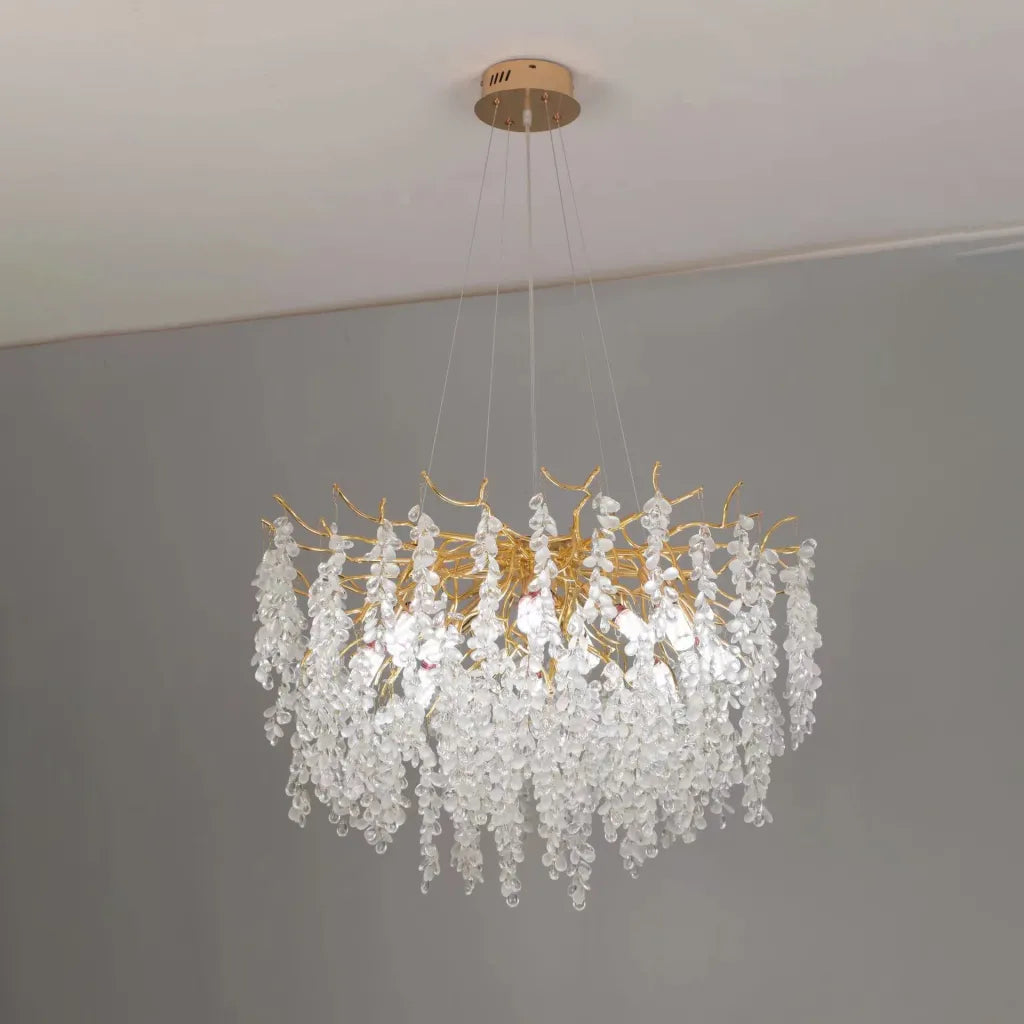 Candelabru Cristal WALTZ Cascade, 9x G9, Auriu, 80cm, Inaltime Reglabila