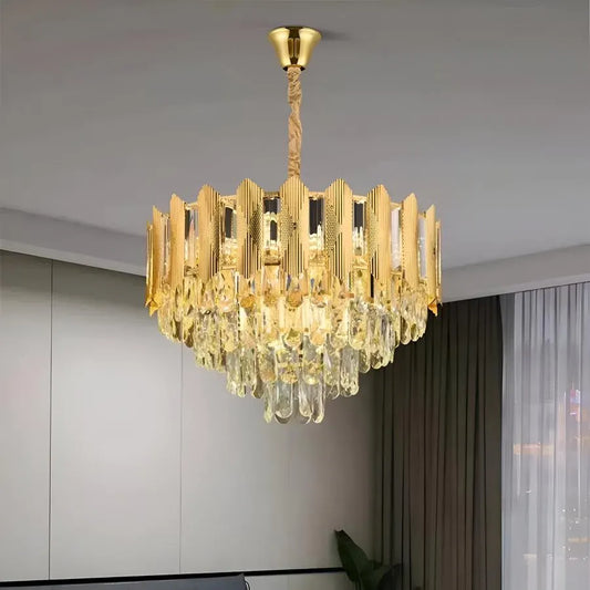Candelabru Cristal BUCKINGHAM Petito 3xE14, Diametru 30cm, Auriu Lucios, Inaltime Reglabila