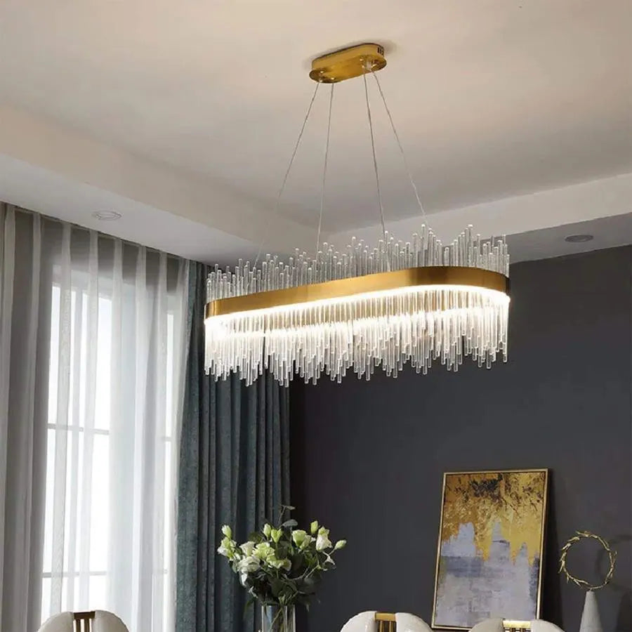 Lustra LED suspendata SIMONE 105W, Liniara, lumina Rece/Calda/Neutra, Dimabila, Auriu Lucios, Inaltime Reglabila