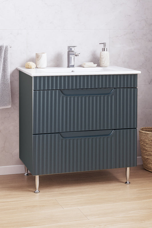 Mobilier Baie MDF și lavoar, Seria 033, Sertare, 80cm, Antracit