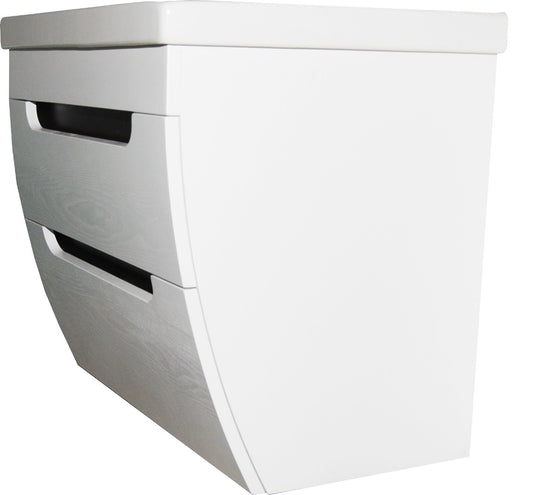 Mobilier Baie MDF și lavoar, Seria 730, Suspendat, Sertare, 80cm, Alb rustic