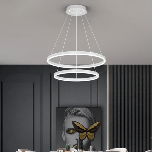 Lustra LED suspendata cu telecomanda CASIANA 69W, 2 Cercuri, lumina Rece/Calda/Neutra, Dimabila, Alb, Inaltime Reglabila
