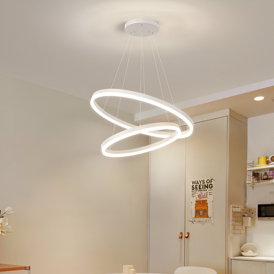 Lustra LED suspendata cu telecomanda CHRISTINE, 69W, 2 Cercuri, lumina Rece/Calda/Neutra, Dimabila, Alb, Inaltime Reglabila