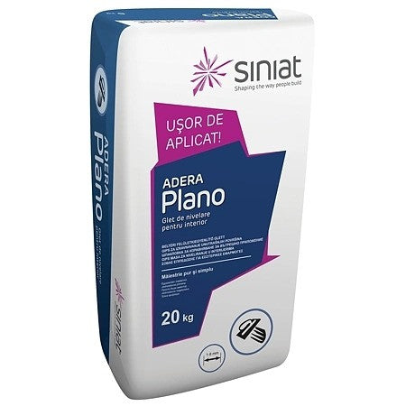 Glet de nivelare Adera Plano, pe baza de ipsos, aplicare manuala/mecanizata, 20 kg